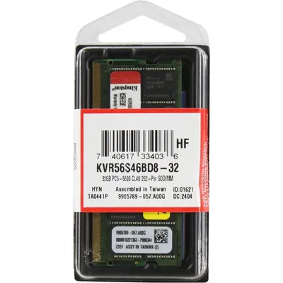 Server üçün RAM 32GB 5600MT/s DDR5 Non-ECC CL46 SODIMM 2Rx8 (KVR56S46BD8-32)