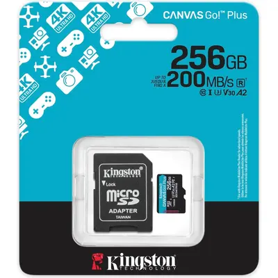 Yaddaş kartı Kingston Canvas Go! Plus Gen4 microSDXC 256GB, V30 U3 A2, adapter ilə (SDCG4/256GB)