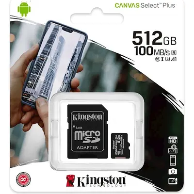 Yaddaş kartı Kingston Canvas Select Plus Gen2 microSDXC 512GB, V30 U3 A1, adapter ilə (SDCS2/512GB)