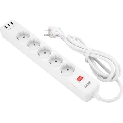 Şəbəkə filtri (uzadıcı) 2E 2 m, 5 rozetka, 3xUSB-A, 16A, ağ (2E-SP515M2USBWH)