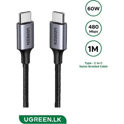 USB-C kabel Ugreen USB-C – USB-C PD Fast Charging 3A Max boz qara 1m (50150)