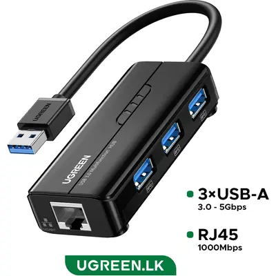USB 3.0 hub Ugreen, Gigabit Ethernet ilə (20265)