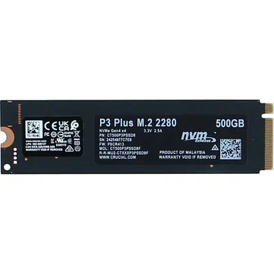 Crucial P3 Plus, SSD, 500 GB, daxili, M.2 2280, PCIe 4.0 (NVMe) (CT500P3PSSD8)