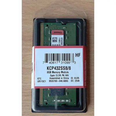 Kingston DDR4, module, 8 GB, SO-DIMM 260-pin, 3200 MHz / PC4-25600, CL22, 1.2 V, unbuffered, non-ECC (KCP432SS8-8)