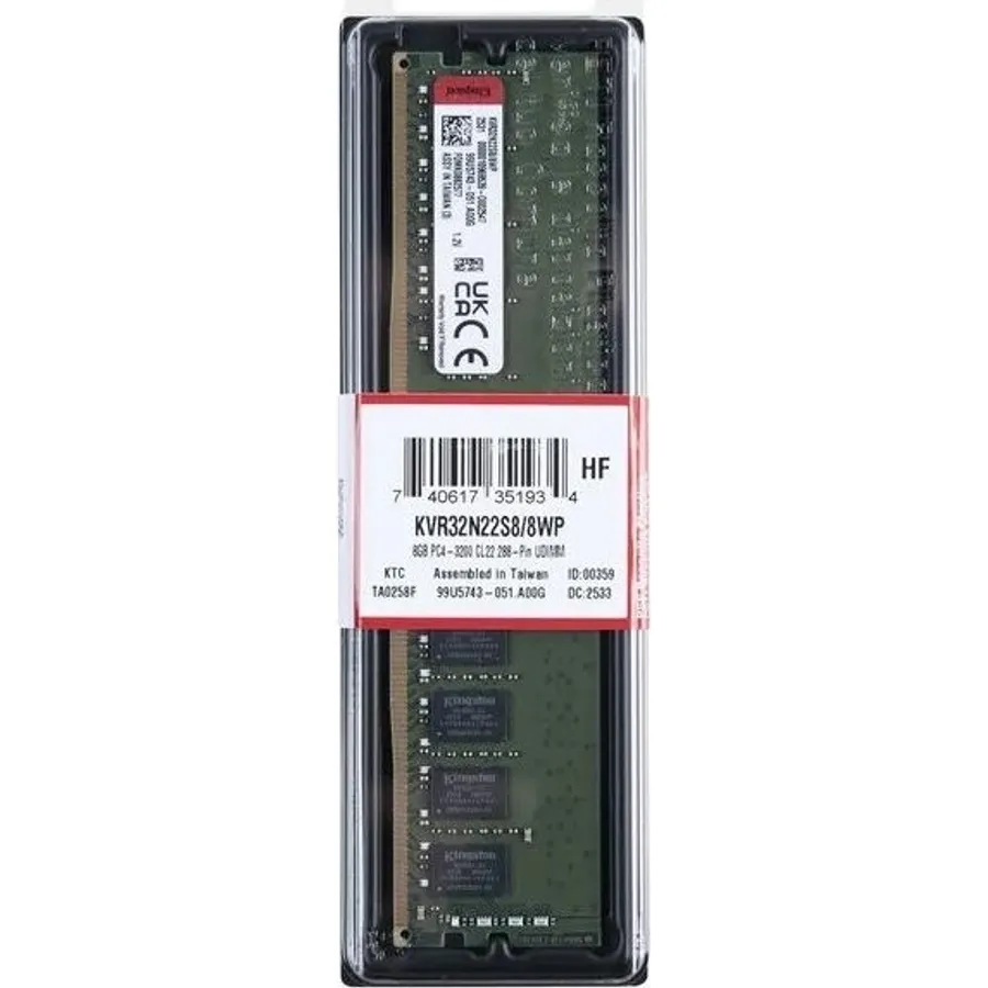 Operativ yaddaş (RAM) Kingston ValueRAM 8GB DDR4 3200 CL22 1Rx8 UDIMM (KVR32N22S8/8WP)