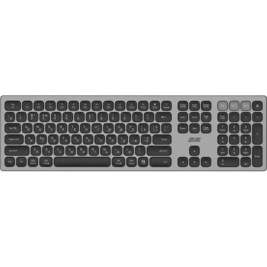 Klaviatura 2E membrane KS270 105key, WL/BT, EN/UK/RU, grey-black (2E-KS270WBGR)