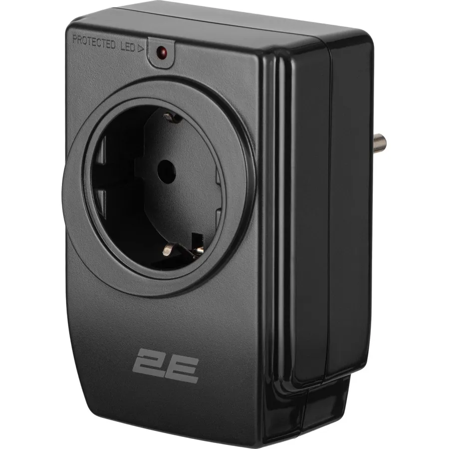 Elektrik adapteri 2E, gərginlik qoruması, 1xType F, 16A, 2xUSB-A, qara (2E-AD120U)