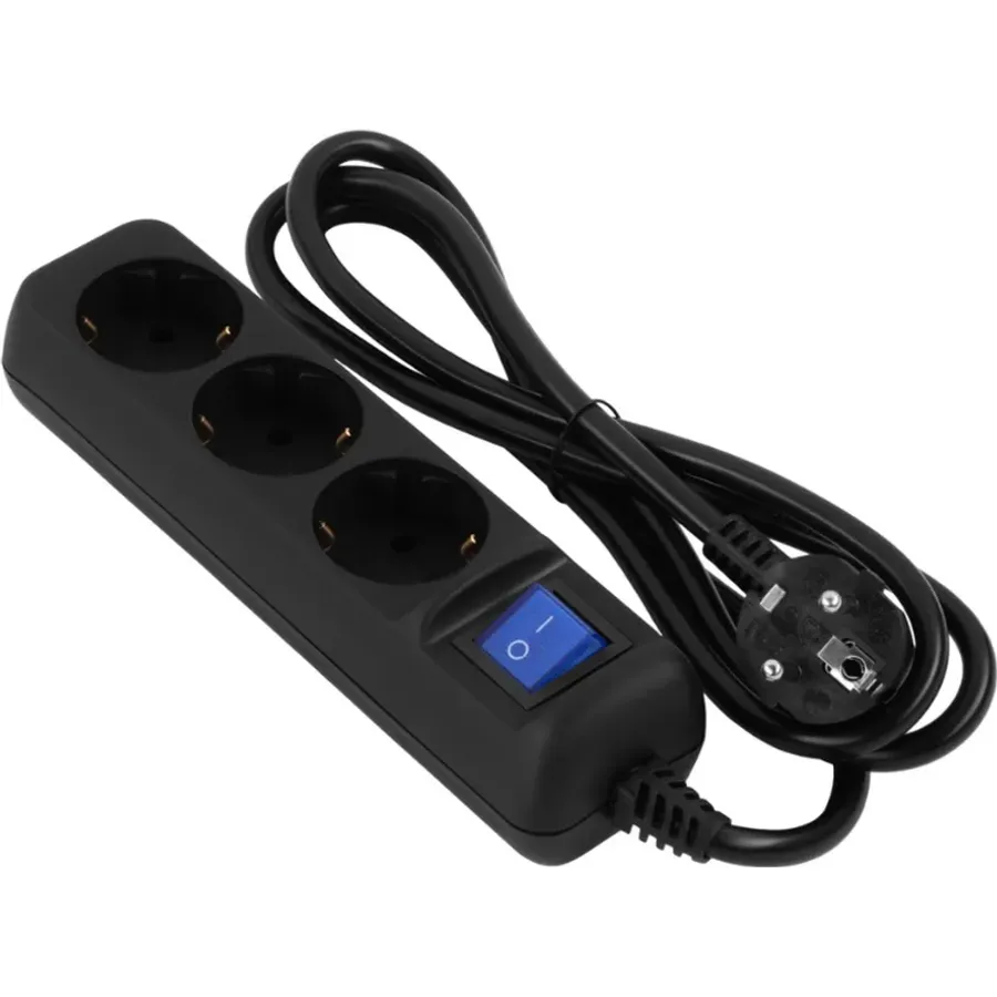 Elektrik adapteri (üçlük) 2E 3xType F, 16A, qara (2E-AD0103BK)