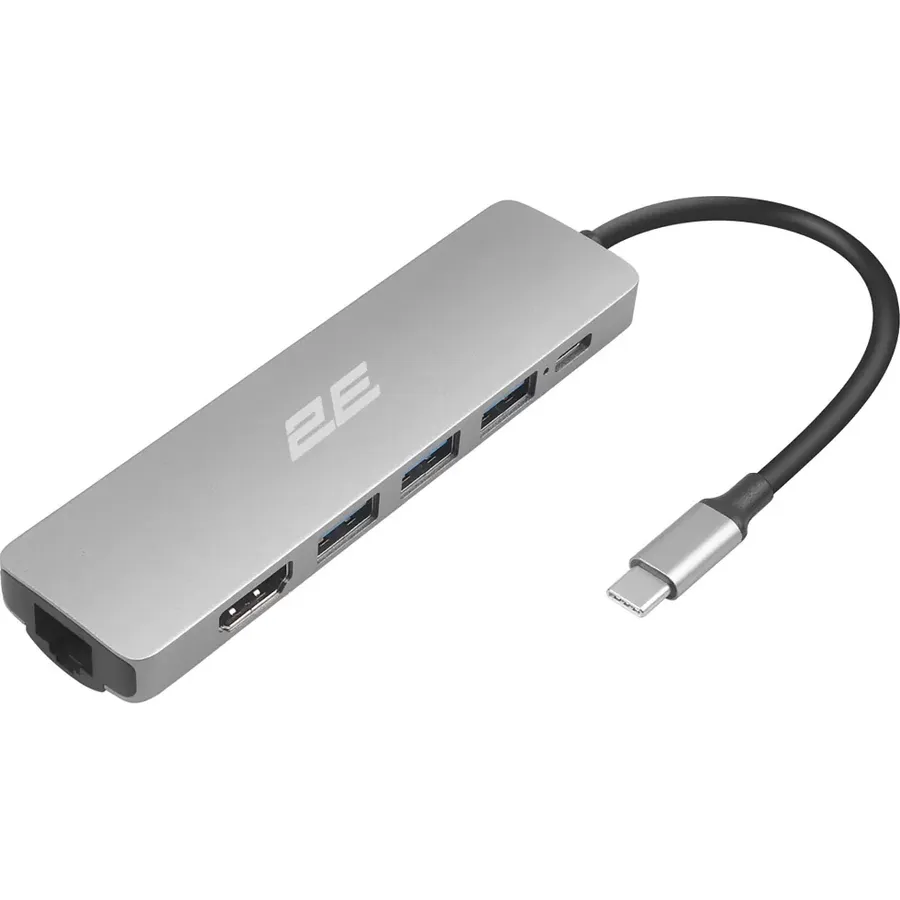 USB-C hub 2E 6-sı 1-də, gümüşü (2EW-2684)