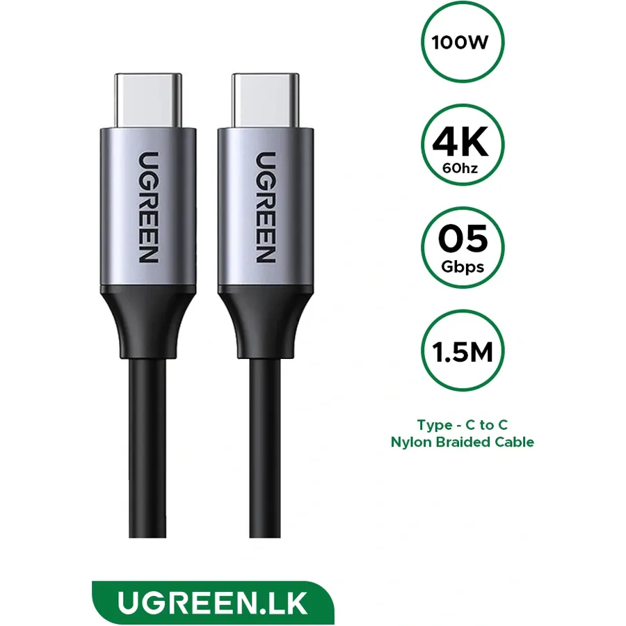 USB-C kabel Ugreen USB-C – USB-C PD Fast Charging 5A Max qara 1m (70427)