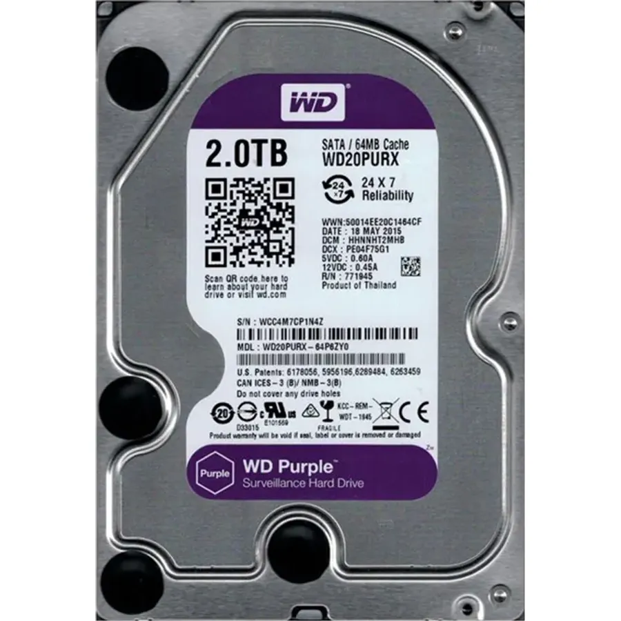 Sərt disk (HDD) Western Digital Purple WD20PURX 2TB 3.5" 5.4K RPM 64MB SATA (WD20PURX-64P6ZY0)