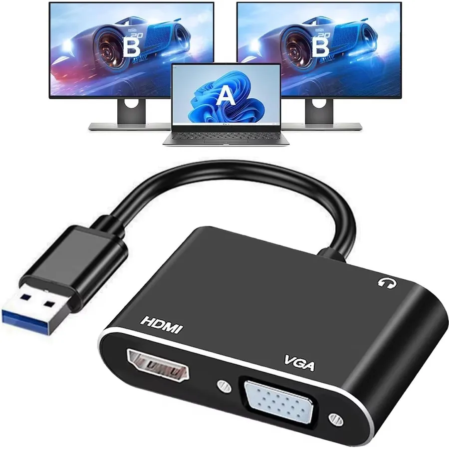 Adapter USB 2.0/3.0 – VGA/HDMI, qara