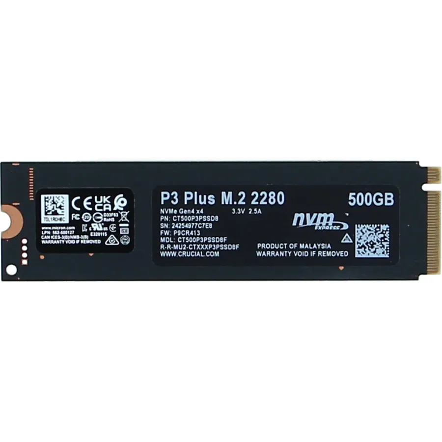 Crucial P3 Plus, SSD, 500 GB, daxili, M.2 2280, PCIe 4.0 (NVMe) (CT500P3PSSD8)